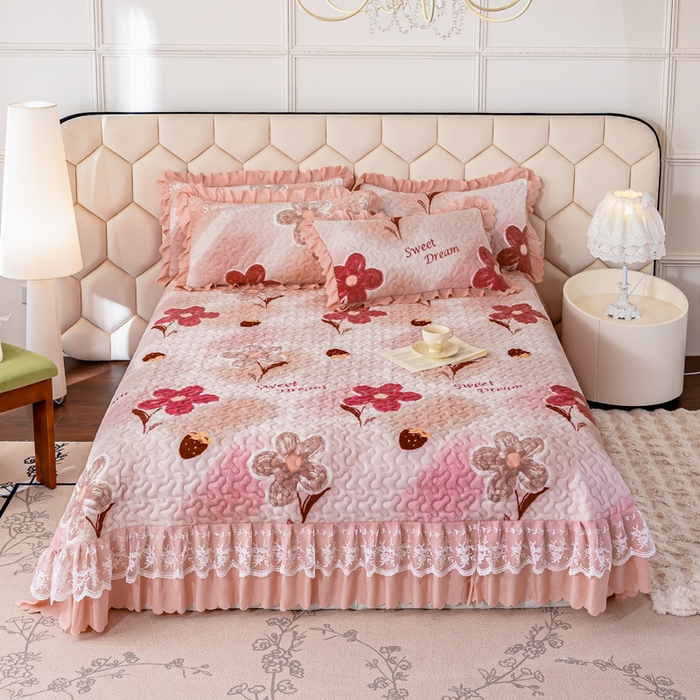 91家纺网 家纺一手货源 找家纺 美莱家纺 2024直播热款加厚秋冬牛奶绒床盖单件床罩床盖四件套 花意满满粉