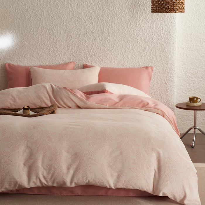 91家纺网 家纺一手货源 找家纺 慕尚家纺 2025新款磨毛提花双层纱四件套 森木粉