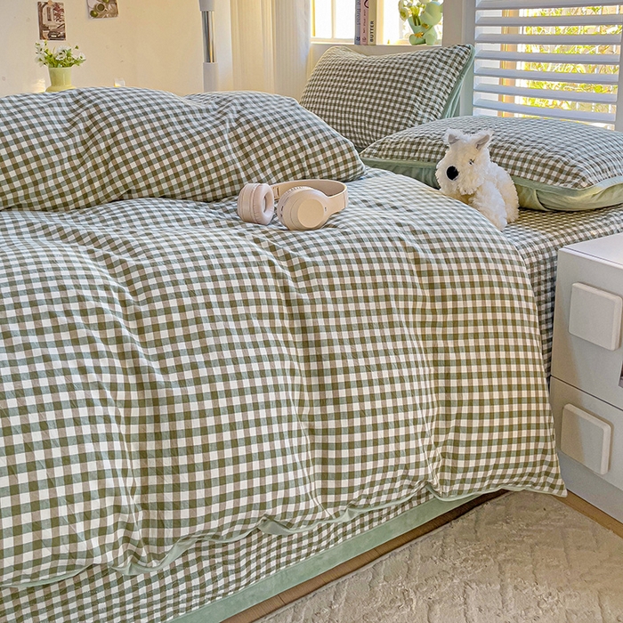 91家纺网 家纺一手货源 找家纺 羽爱家纺 2024新款全棉色织水洗宝宝绒床盖四件套 绿意盎然