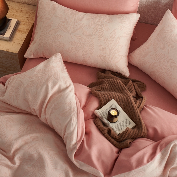 91家纺网 家纺一手货源 找家纺 慕尚家纺 2025新款磨毛提花双层纱四件套 森木粉