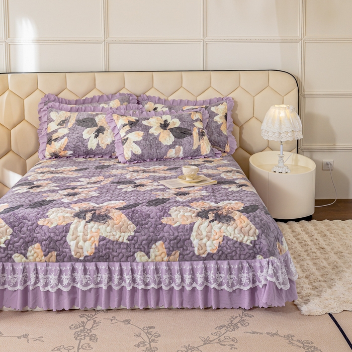 91家纺网 家纺一手货源 找家纺 美莱家纺 2024直播热款加厚秋冬牛奶绒床盖单件床罩床盖四件套 秘境花朵