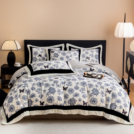 91家纺网 家纺一手货源 找家纺 （总）典曼家纺 2024新款【牛奶绒拼角印花】轻奢拼接牛奶绒四件套