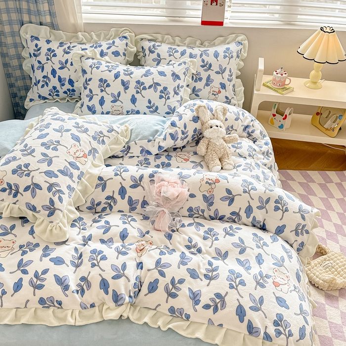 91家纺网 家纺一手货源 找家纺 典曼家纺 2024新款A类韩版牛奶绒四件套 快乐熊