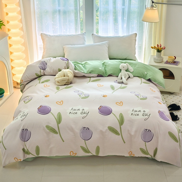 91家纺网 家纺一手货源 找家纺 珂博家纺 2024新款轻柔感全棉印花纯棉四件套 荷韵清幽