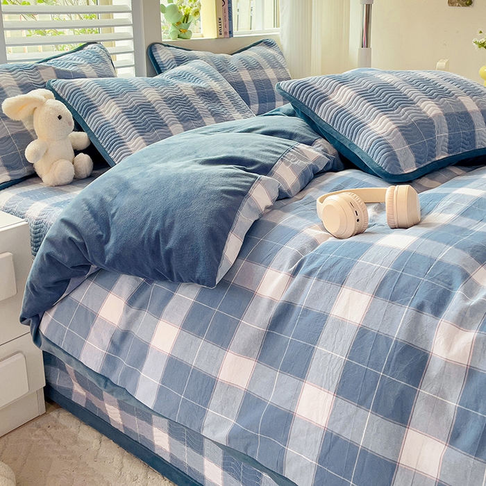 91家纺网 家纺一手货源 找家纺 羽爱家纺 2024新款全棉色织水洗宝宝绒床盖四件套 木兰