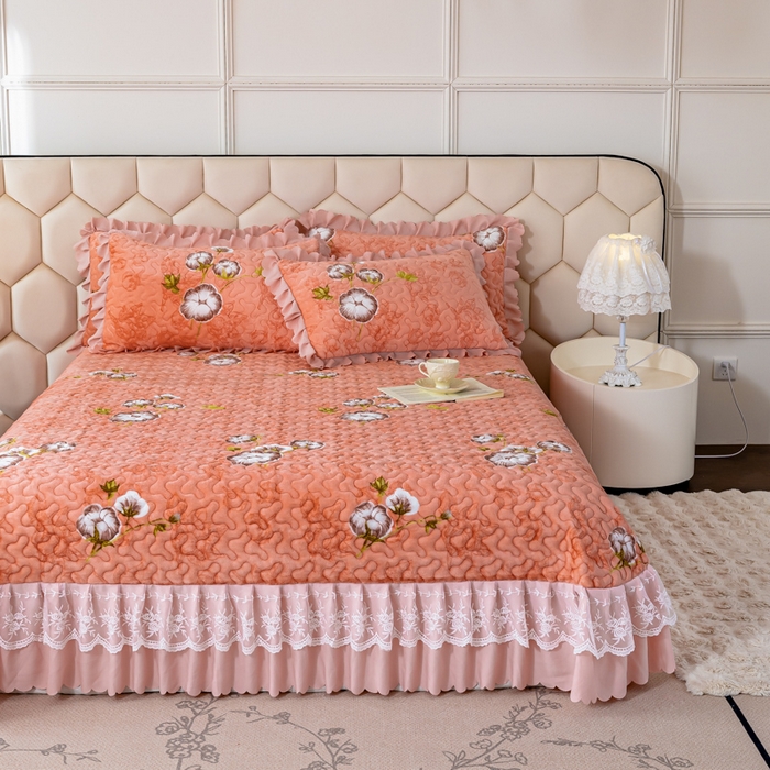 91家纺网 家纺一手货源 找家纺 美莱家纺 2024直播热款加厚秋冬牛奶绒床盖单件床罩床盖四件套 木棉花