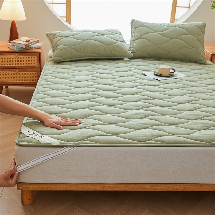 91家纺网 家纺一手货源 找家纺 3C 新款A类无染全棉抑菌棉花夹棉床护垫 无染-青果绿