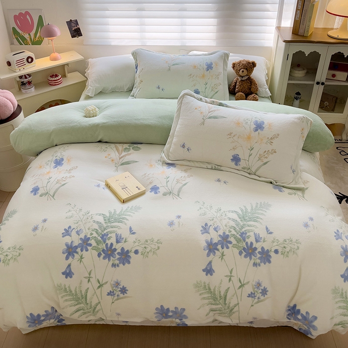 91家纺网 家纺一手货源 找家纺 乐童家纺 2024新款跑量款牛奶绒床裙四件套 茗兰