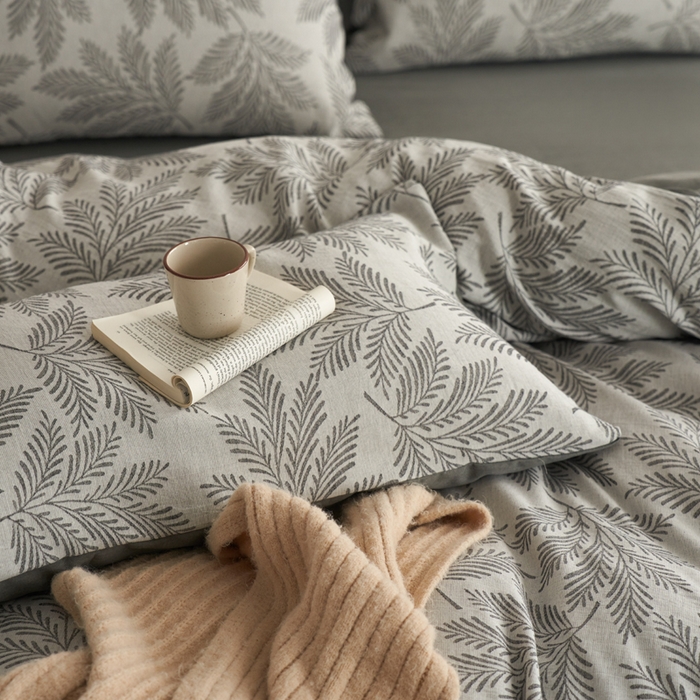 91家纺网 家纺一手货源 找家纺 慕尚家纺 2025新款磨毛提花双层纱四件套 森木灰