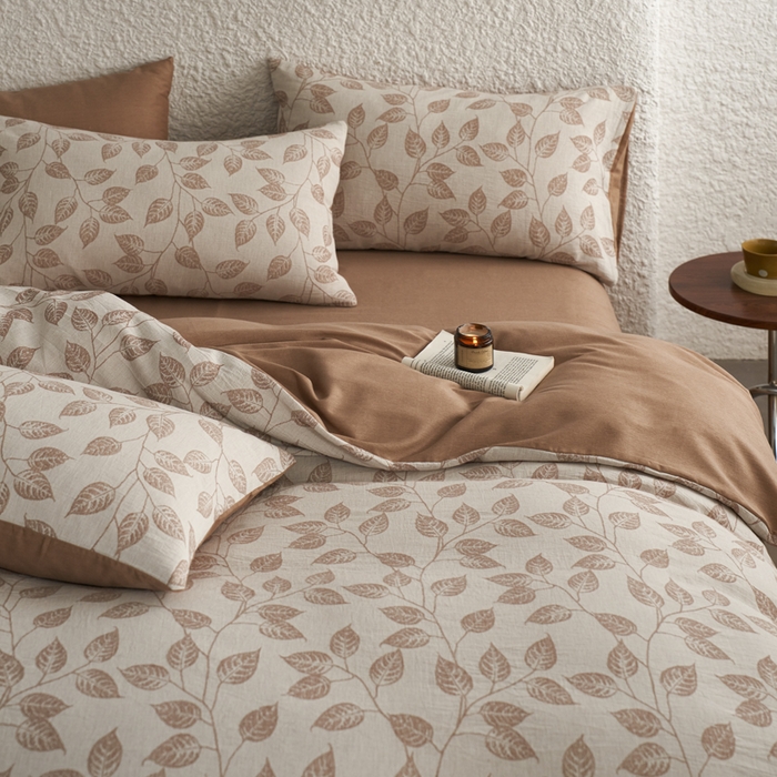 91家纺网 家纺一手货源 找家纺 慕尚家纺 2025新款磨毛提花双层纱四件套 叶韵咖