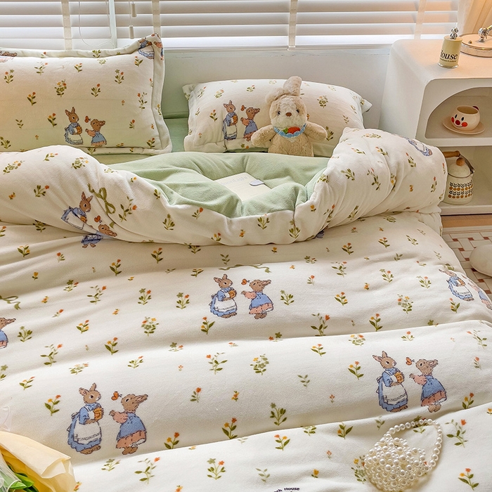 91家纺网 家纺一手货源 找家纺 乐童家纺 2024新款跑量款牛奶绒床裙四件套 你好彼得