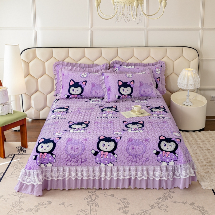 91家纺网 家纺一手货源 找家纺 美莱家纺 2024直播热款加厚秋冬牛奶绒床盖单件床罩床盖四件套 猫小姐