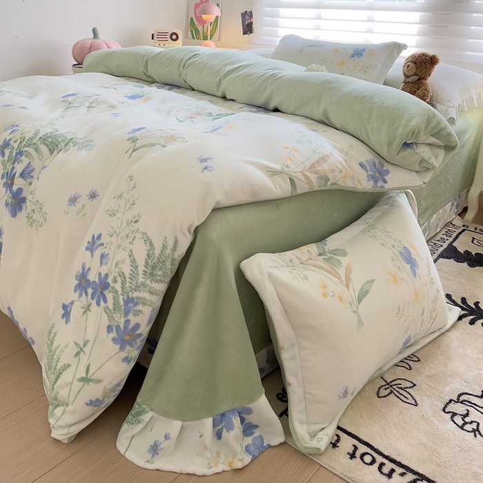 91家纺网 家纺一手货源 找家纺 乐童家纺 2024新款跑量款牛奶绒床裙四件套 茗兰