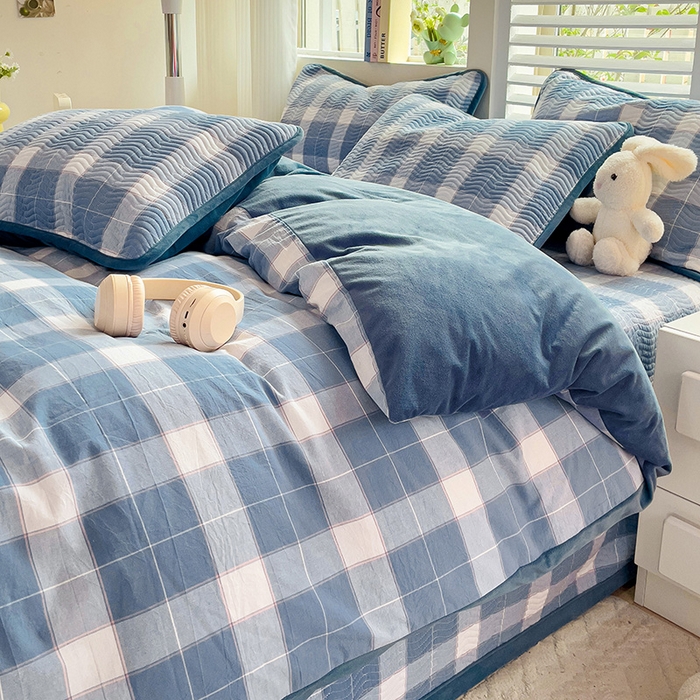 91家纺网 家纺一手货源 找家纺 羽爱家纺 2024新款全棉色织水洗宝宝绒床盖四件套 木兰