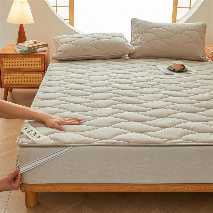 91家纺网 家纺一手货源 找家纺 3C 新款A类无染全棉抑菌棉花夹棉床护垫 无染-浅卡其