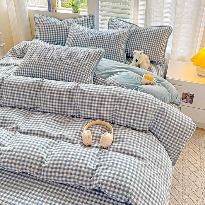 91家纺网 家纺一手货源 找家纺 羽爱家纺 2024新款全棉色织水洗宝宝绒床盖四件套 君子兰