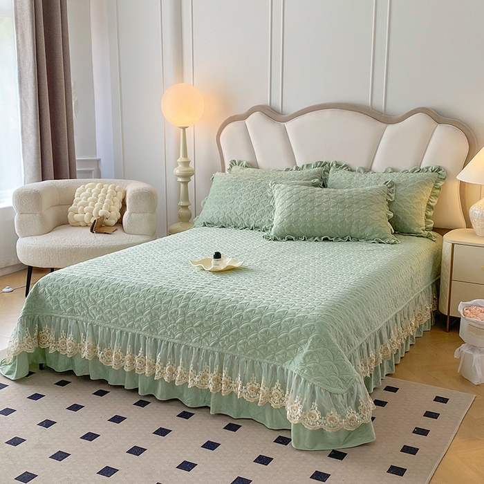 91家纺网 家纺一手货源 找家纺 兴美佳家纺 2024新款水晶绒全加棉床盖四件套-冬之恋 冬之恋-绿色