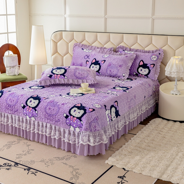 91家纺网 家纺一手货源 找家纺 美莱家纺 2024直播热款加厚秋冬牛奶绒床盖单件床罩床盖四件套 猫小姐