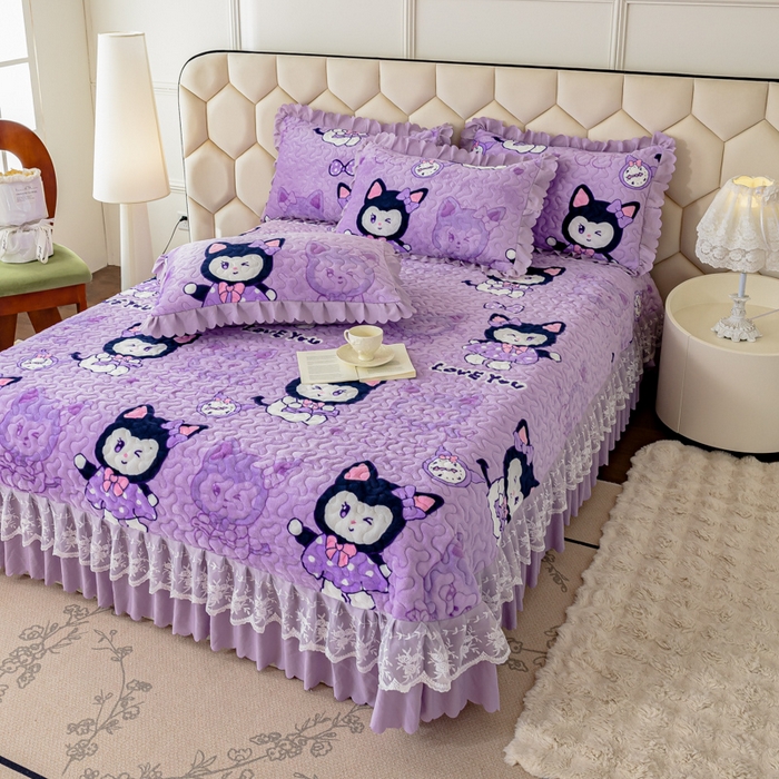 91家纺网 家纺一手货源 找家纺 美莱家纺 2024直播热款加厚秋冬牛奶绒床盖单件床罩床盖四件套 猫小姐