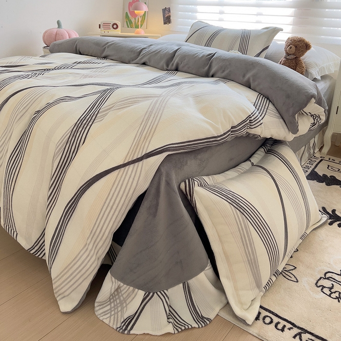 91家纺网 家纺一手货源 找家纺 乐童家纺 2024新款跑量款牛奶绒床裙四件套 波浪