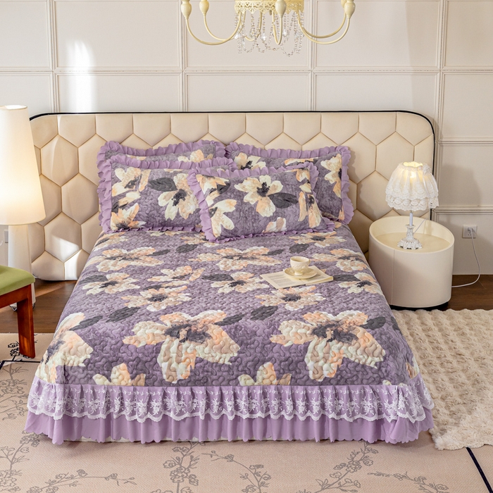 91家纺网 家纺一手货源 找家纺 美莱家纺 2024直播热款加厚秋冬牛奶绒床盖单件床罩床盖四件套 秘境花朵