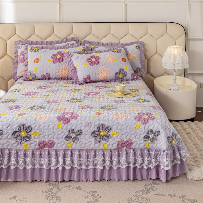 91家纺网 家纺一手货源 找家纺 美莱家纺 2024直播热款加厚秋冬牛奶绒床盖单件床罩床盖四件套 夏花