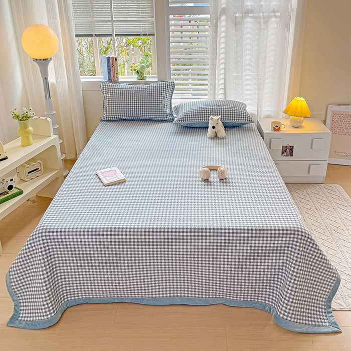 91家纺网 家纺一手货源 找家纺 羽爱家纺 2024新款全棉色织水洗宝宝绒床盖三件套 君子兰