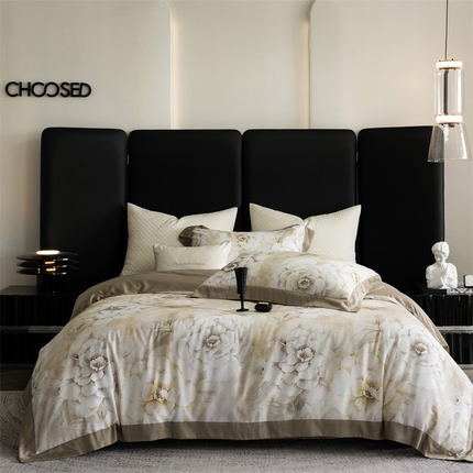 91家纺网 家纺一手货源 找家纺 初拾 2024新款60s天丝棉磨毛数码印花四件套 春黛—绿