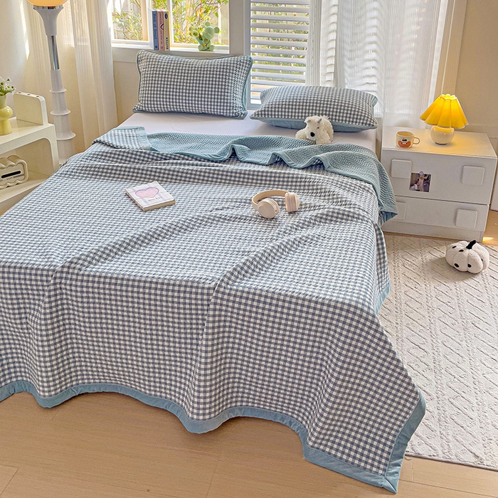 91家纺网 家纺一手货源 找家纺 羽爱家纺 2024新款全棉色织水洗宝宝绒床盖三件套 君子兰