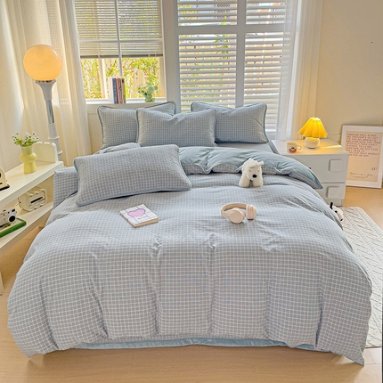 羽爱家纺 2024新款全棉色织水洗宝宝绒床盖四件套 兰香谷