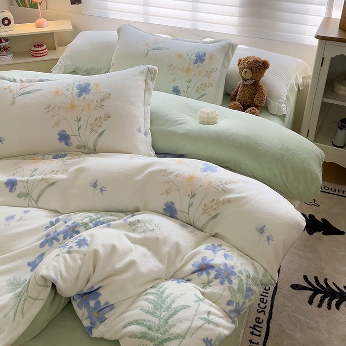 91家纺网 家纺一手货源 找家纺 乐童家纺 2024新款跑量款牛奶绒床裙四件套 茗兰