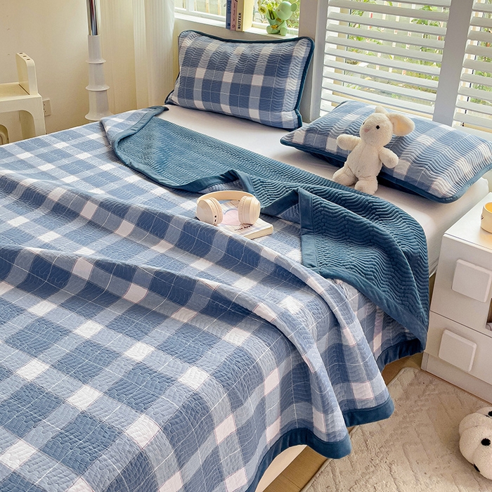 91家纺网 家纺一手货源 找家纺 羽爱家纺 2024新款全棉色织水洗宝宝绒床盖三件套 木兰