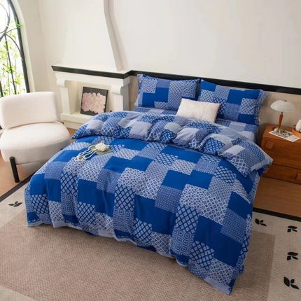 91家纺网 家纺一手货源 找家纺 双层纱家居 2024新款双层纱四件套 百福蓝