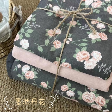 荣轩 2024新款全棉印花双层纱四件套 皱皱纱花边款 花边墨池丹花