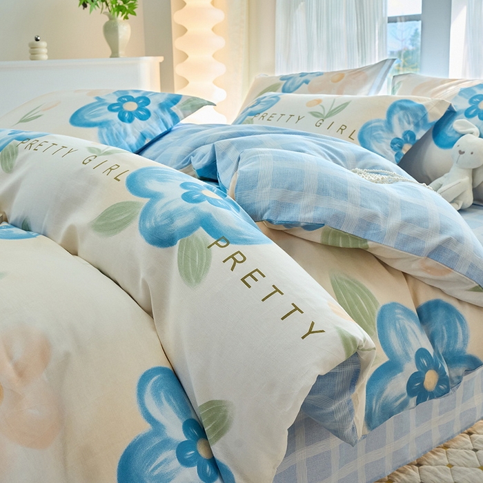 91家纺网 家纺一手货源 找家纺 珂博家纺 2024新款轻柔感全棉印花纯棉四件套蓝韵悠然