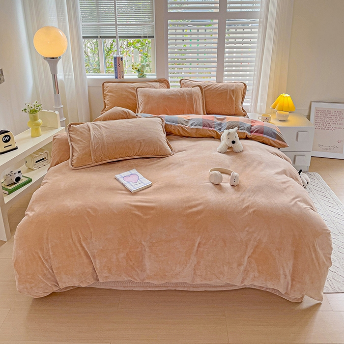 91家纺网 家纺一手货源 找家纺 羽爱家纺 2024新款全棉色织水洗宝宝绒床盖四件套 五光十色