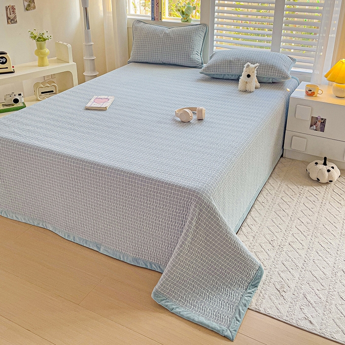 91家纺网 家纺一手货源 找家纺 羽爱家纺 2024新款全棉色织水洗宝宝绒床盖三件套 兰香谷