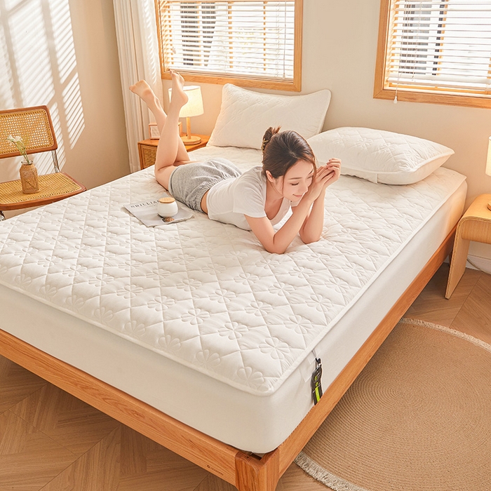 91家纺网 家纺一手货源 找家纺 3C 2024新款全棉水洗棉夹棉床笠-浅语系列 浅语-云朵白