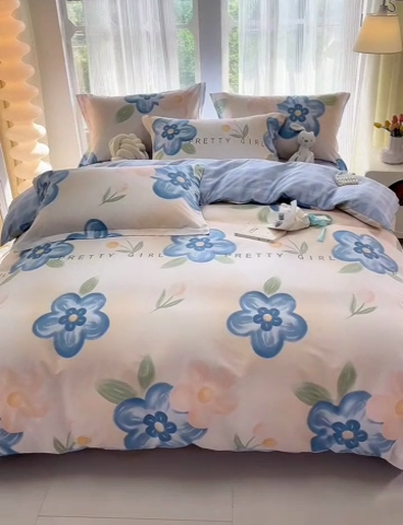 91家纺网 家纺一手货源 找家纺 珂博家纺 2024新款轻柔感全棉印花纯棉四件套蓝韵悠然