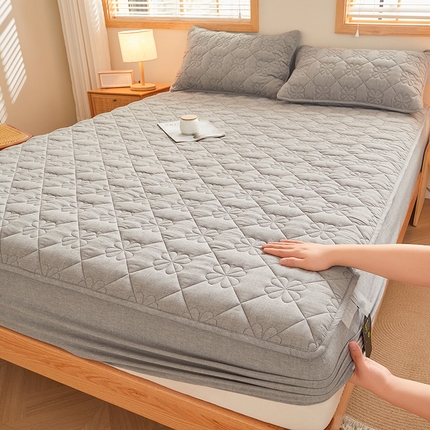 3C 2024新款全棉水洗棉夹棉床笠-浅语系列 浅语-烟灰