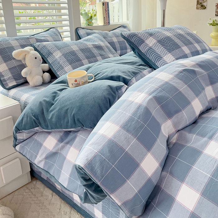 91家纺网 家纺一手货源 找家纺 羽爱家纺 2024新款全棉色织水洗宝宝绒床盖四件套 木兰