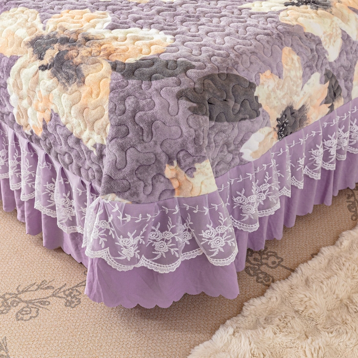 91家纺网 家纺一手货源 找家纺 美莱家纺 2024直播热款加厚秋冬牛奶绒床盖单件床罩床盖四件套 秘境花朵