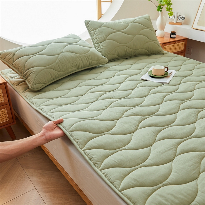 91家纺网 家纺一手货源 找家纺 3C 新款A类无染全棉抑菌棉花夹棉床护垫 无染-青果绿