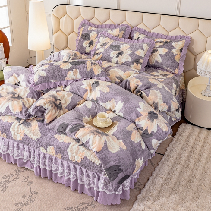 91家纺网 家纺一手货源 找家纺 美莱家纺 2024直播热款加厚秋冬牛奶绒床盖单件床罩床盖四件套 秘境花朵