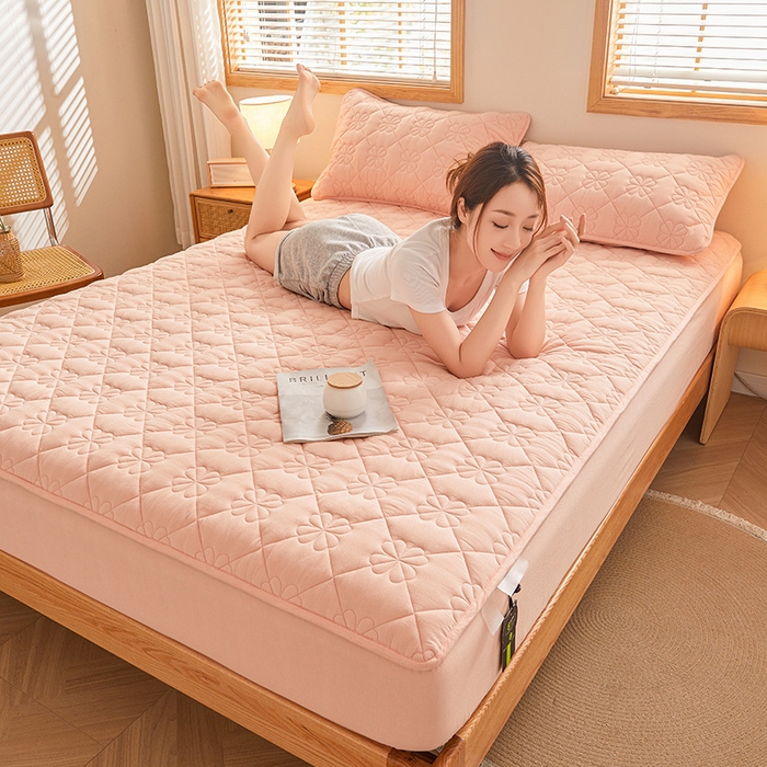 91家纺网 家纺一手货源 找家纺 3C 2024新款全棉水洗棉夹棉床笠-浅语系列 浅语-心愿粉