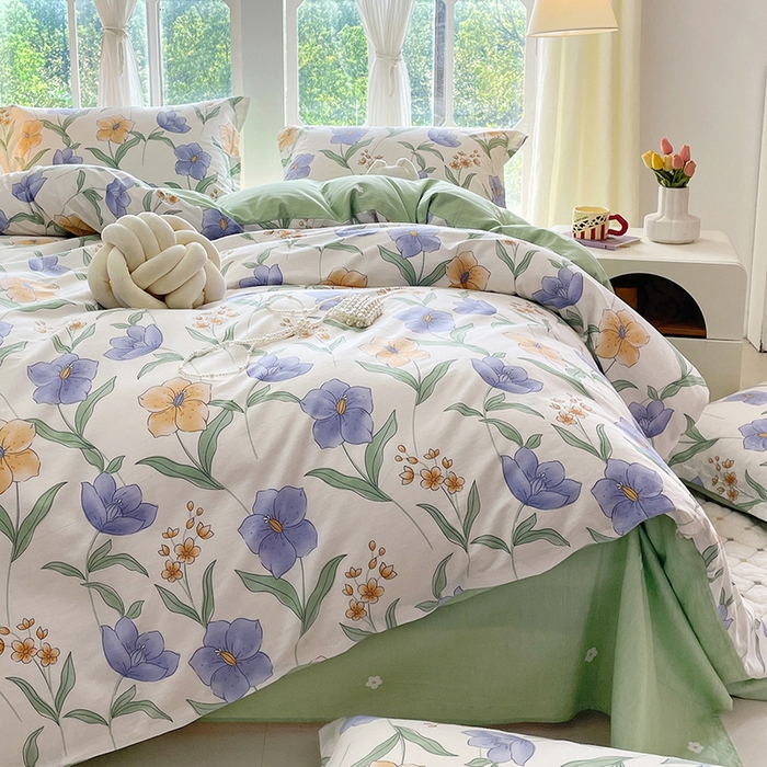 91家纺网 家纺一手货源 找家纺 珂博家纺 2024新款轻柔感全棉印花纯棉四件套芳影轻吟