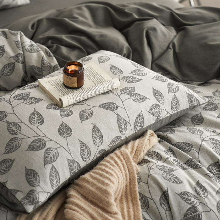 91家纺网 家纺一手货源 找家纺 慕尚家纺 2025新款磨毛提花双层纱四件套 叶韵灰