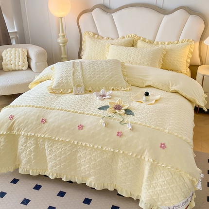 兴美佳家纺 2024新款水晶绒全加棉床盖四件套-冬之恋 冬之恋-米黄