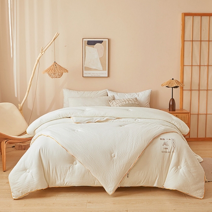 典冠 2024新款A类原棉提花大豆子母被被子被芯 象牙白