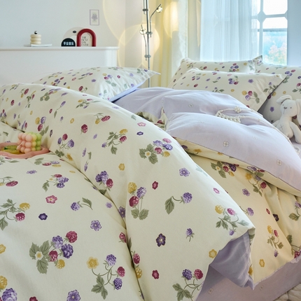 珂博家纺 2024新款轻柔感全棉印花纯棉四件套松果叶语